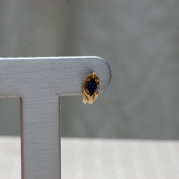 Blue Sapphire and Diamond 10k Gold Earrings - Picture 7 of 15